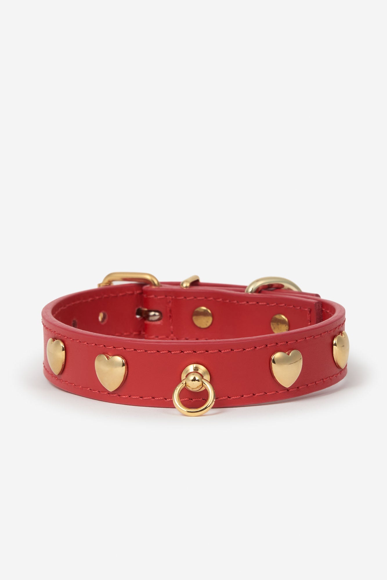 Collar de piel para perros de tachuelas de color rojo